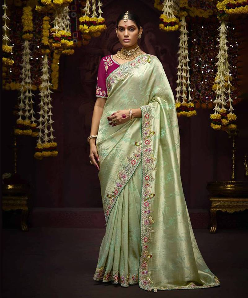Light Green Pure Banarasi Kanjivaram Heavy Work Border Designer Saree