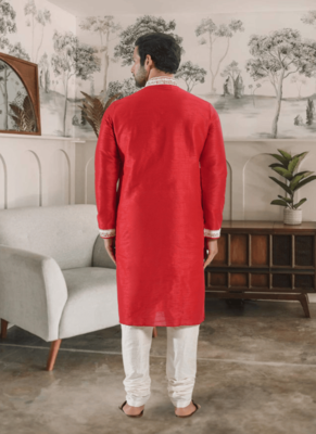 Red kurta churidar indian ethnic wear for men's 4
