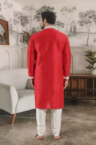 Red kurta churidar indian ethnic wear for men's
