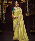 Light Yellow Pure Banarasi Kanjivaram Heavy Work Border Designer Saree
