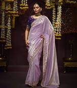 lavender Pure Banarasi Kanjivaram Heavy Work Border Designer Saree