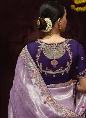 lavender Pure Banarasi Kanjivaram Heavy Work Border Designer Saree 2
