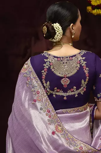 lavender Pure Banarasi Kanjivaram Heavy Work Border Designer Saree