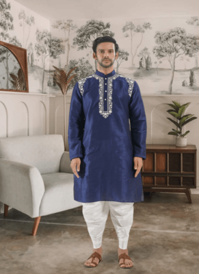 Blue kurta patiyala indian ethnic wear for men's 1