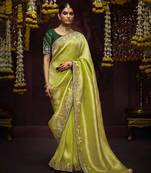 Light Parrot Green Pure Banarasi Kanjivaram Heavy Work Border Designer Saree