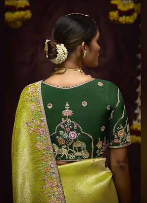 Light Parrot Green Pure Banarasi Kanjivaram Heavy Work Border Designer Saree 2