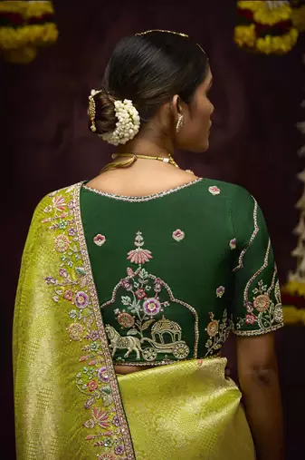 Light Parrot Green Pure Banarasi Kanjivaram Heavy Work Border Designer Saree