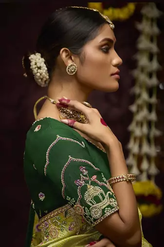 Light Parrot Green Pure Banarasi Kanjivaram Heavy Work Border Designer Saree