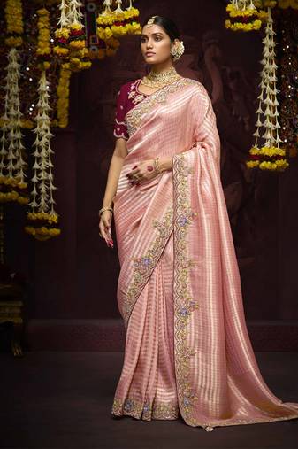 Peach Pure Banarasi Kanjivaram Heavy Work Border Designer Saree