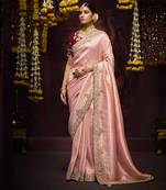 Peach Pure Banarasi Kanjivaram Heavy Work Border Designer Saree
