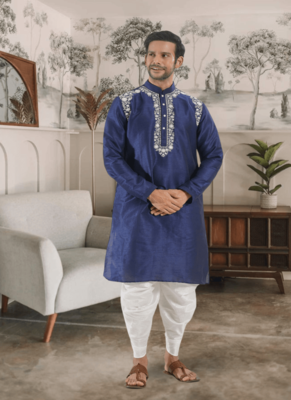 Blue kurta patiyala indian ethnic wear for men's 2