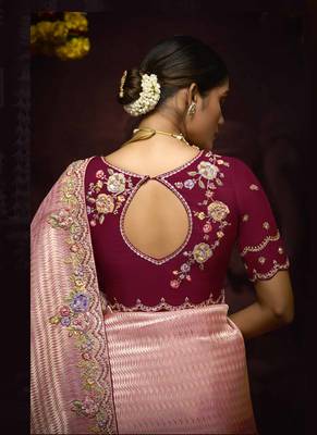 Peach Pure Banarasi Kanjivaram Heavy Work Border Designer Saree 3