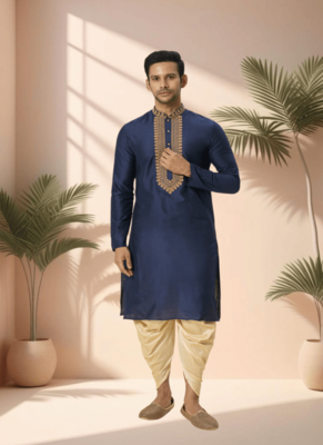 Navy blue kurta churidar for men's 1