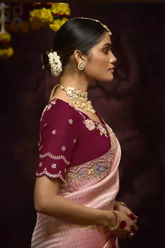 Peach Pure Banarasi Kanjivaram Heavy Work Border Designer Saree