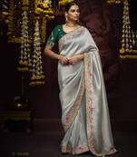 Gray Pure Banarasi Kanjivaram Heavy Work Border Designer Saree