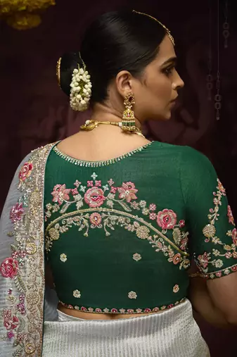 Gray Pure Banarasi Kanjivaram Heavy Work Border Designer Saree