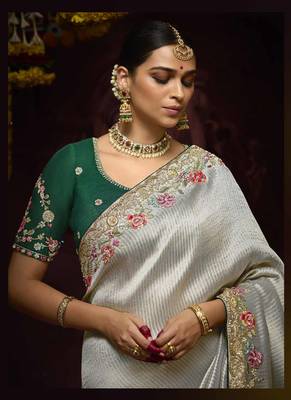 Gray Pure Banarasi Kanjivaram Heavy Work Border Designer Saree 3