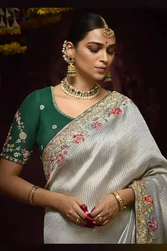 Gray Pure Banarasi Kanjivaram Heavy Work Border Designer Saree
