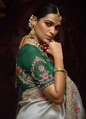 Gray Pure Banarasi Kanjivaram Heavy Work Border Designer Saree 4