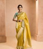 Mustrad Tissue Silk Heavy Embroidery Work Border and Heavy Handworked Blouse Designer Saree