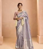 Light Lavender Tissue Silk Heavy Embroidery Work Border and Heavy Handworked Blouse Designer Saree