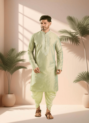 Sea green kurta churidar for men's 1