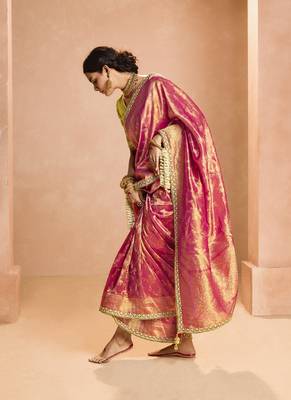 Ruby Tissue Silk Heavy Embroidery Work Border and Heavy Handworked Blouse Designer Saree 2