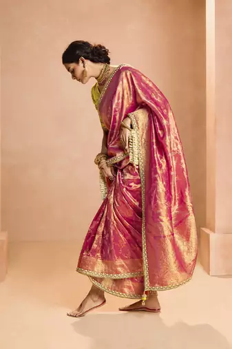 Ruby Tissue Silk Heavy Embroidery Work Border and Heavy Handworked Blouse Designer Saree