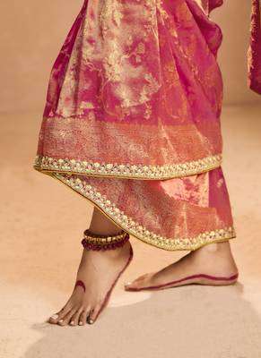 Ruby Tissue Silk Heavy Embroidery Work Border and Heavy Handworked Blouse Designer Saree 4