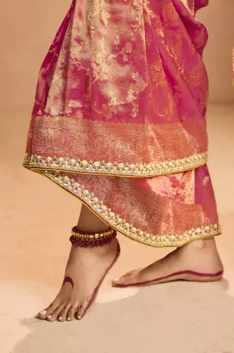 Ruby Tissue Silk Heavy Embroidery Work Border and Heavy Handworked Blouse Designer Saree
