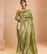 Olive Tissue Silk Heavy Embroidery Work Border and Heavy Handworked Blouse Designer Saree