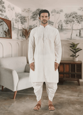 White kurta patiyala indian ethnic wear for men's 1