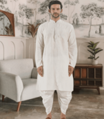 White kurta patiyala indian ethnic wear for men's