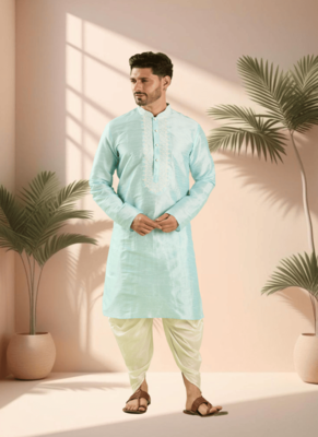 Sky blue kurta churidar for men's 1