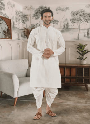White kurta patiyala indian ethnic wear for men's 2