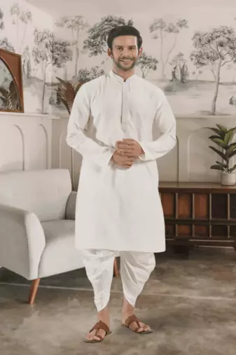 White kurta patiyala indian ethnic wear for men's