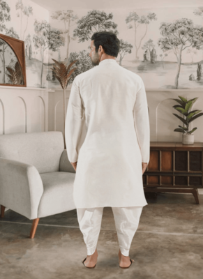 White kurta patiyala indian ethnic wear for men's 4