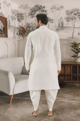 White kurta patiyala indian ethnic wear for men's