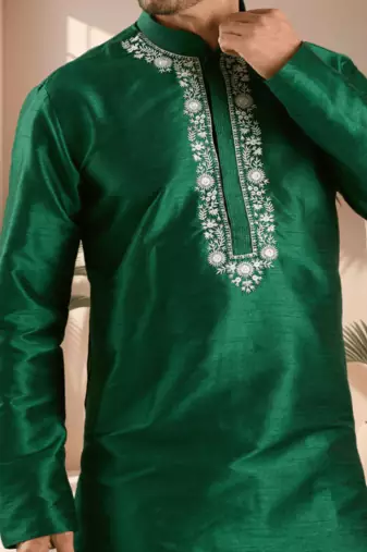 Green art silk kurta patiala for men"s