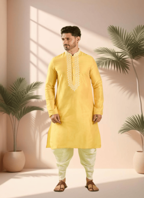 Mustard kurta churidar for men's 1