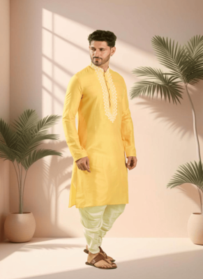 Mustard kurta churidar for men's 2