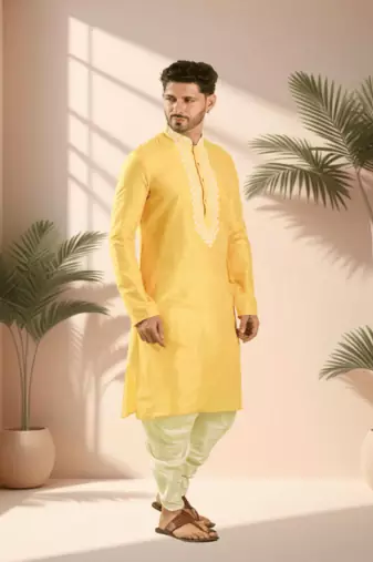 Mustard kurta churidar for men's