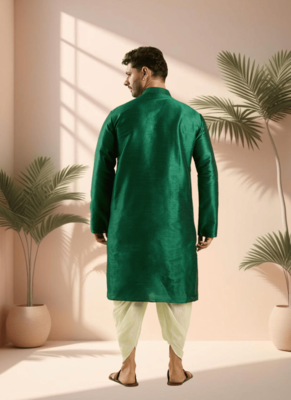Green art silk kurta patiala for men"s 4