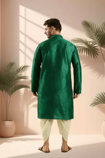 Green art silk kurta patiala for men"s