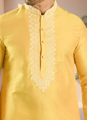 Mustard kurta churidar for men's 3