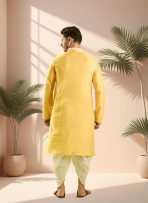 Mustard kurta churidar for men's 4