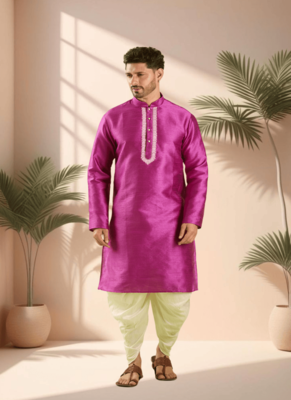 Pink art silk kurta patiala for men"s 2
