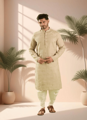 Peach kurta churidar for men's 1
