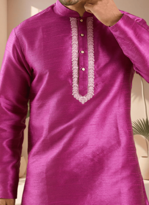 Pink art silk kurta patiala for men"s 3