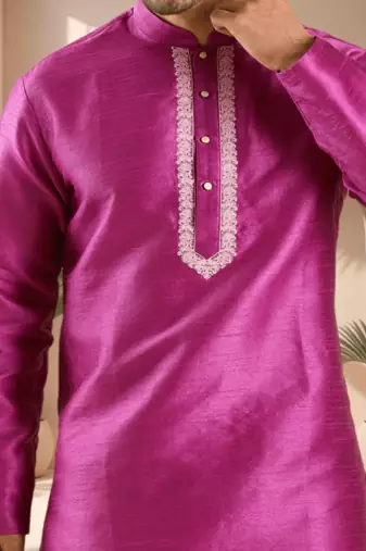 Pink art silk kurta patiala for men"s
